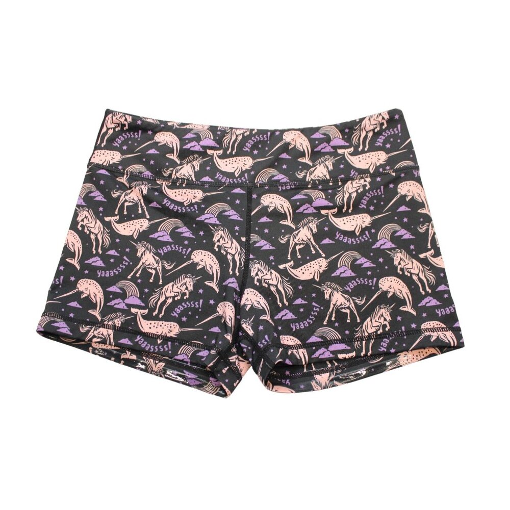 IAB Mfg women's 3 in‎ no-ride unicorn narwhal athletic gym workout shorts